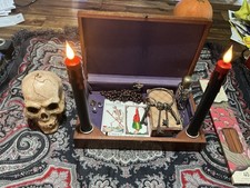 Antique 1900’s Last Rites Gothic Alter Kit Box Vintage Skull Tarot Crystal Key picture