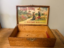 Antique CHOICE FLOWER SEEDS Wood Box D.M Ferry & Co Detroit MI Kids Floral picture