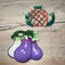 Vintage Ceramic 3D Veggie And Fruit Wall Hanging Decorations set 2 Grandmacore picture