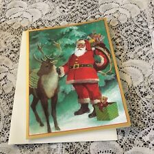 Vintage Greeting Card Christmas Caspari Robert Dohar Santa Reindeer C13 picture