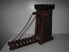 Vintage Medieval Castle Tower Drawbridge Crank 17x21 Bookends Wood Gothic Decor picture