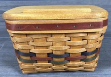 Vtg 1994 Longaberger Handwoven Shades of Autumn Wood Recipe Card Basket / Lid picture