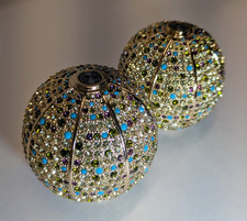 L'Objet Jeweled Round Salt & Pepper Shakers Set of 2 Gold/Blue Crystal- SALE picture