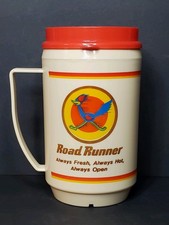 Vintage RARE Roadrunner Gas Station Insulated Travel Mug .39 Refills EXCELLENT picture