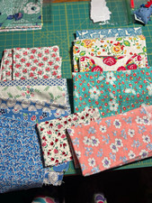 Vintage feedsack lot of 12 pieces various sized quilting scrappy floral  picture