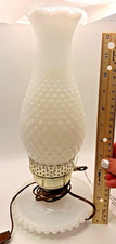 1950’s Vintage Hobnail Milk Glass Vanity Hurricane Lamp 13
