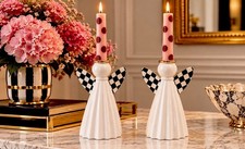 U GET 2 🥳 MACKENZIE CHILDS 🕯️Tall Courtly Check Angel CandleHolders Wings Set picture