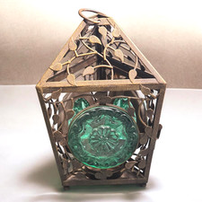 PartyLite La Rosetta Hanging Lantern Green Emerald Decorative Tea Candle Holder picture