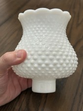     Vintage White Milk Glass Hobnail Hurricane Lamp Shade Globe Scalloped Ruffle picture