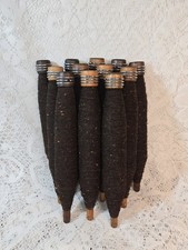 Vintage Antique Wooden Textile Bobbins / Original Brown Tweed Yarn / Lot of 12 picture