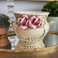 Vintage Capodimonte Italy Porcelain Pink Rose Jardiniere Planter Cachepot 11