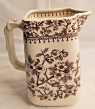 Two's Company: Creme and Brown Transferware Floral  7 3/4” pitcher picture