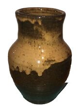 Artisan Pottery Brown Vase Drip Glaze Signed Miller ￼8” Fun picture