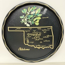 Vintage Oklahoma State Tray MCM Kitschy Barware Graphic Souvenir Decor Platter picture