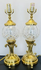 Pair Waterford Lismore Versailles Cut Crystal Brass Footed Table Lamps Vintage picture