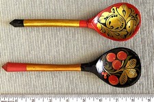 Artisan-Made Vintage Kholokhloma Painted Wood Serving Spoons-Russian Folk Art picture