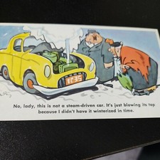 funny 2 AUTO AD to WINTERIZE NOW ca1955 PRESTONE ANTI-FREEZE Postcard picture