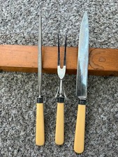 Vtg Landers Frary & Clark / Meriden Cutlery 3pc Large Carving Set Cream Handles picture