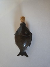 Antique Indian Brass Fish Surma Dani Kohl Bottle Hand Engraved 4” 6.8 oz picture