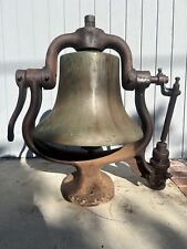 Antique Steam Powered  Locomotive Solid Brass Bell W/Cast Iron Made In Chicago picture