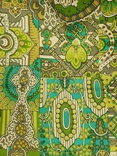 Vintage 1969 Op Art Geometric Mod Green Romanex De Boussac Fabric Laurent Steve picture