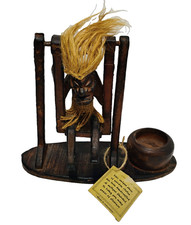 African Tribal Wood Carved Figurine Man SWINGING Statue Candle Holder TAG picture