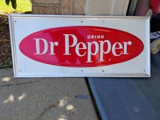 c.1960s Original Vintage Drink Dr. Pepper Sign Metal Embossed Stout Clean Soda picture