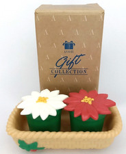 Vintage 1990s Avon Christmas Blossoms Salt & Pepper Shakers With Original Box picture