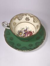 1940’s Paragon Cabbage Rose Jade Green & Gold Teacup/Saucer Bone China ENGLAND picture