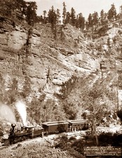 1890 Train In Front of Cliff, South Dakota Vintage Photograph 8.5