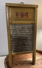 Vintage Dubl Handi Washboard Columbus Co Metal Face Wood Octagon Soap Coupon picture