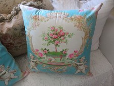 So French Chic BABY PINK ROSES & Cherubs Turquoise blue & Snow-White LG Pillow picture