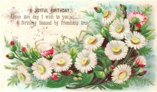 1880s-90s White Flowers A Joyful Birthday Blessed by Friendship Embossed picture