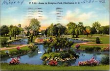 South Carolina SC Charleston Hampton Park Lake Vintage Postcard PM 1942 picture
