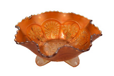 Fenton Peacock & Grape Marigold Carnival Glass Footed Ruffled Sawtooth Bowl Dish picture