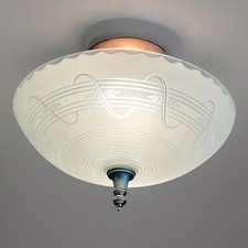 Vtg/Antique 1940's-1960's Art Deco Mid-Century Semi-Flush Glass Light Fixture picture