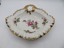 Vintage Moss Rose Gold Ruffled Trim Trinket Candy Nut Dish 1960s picture