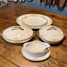 7pc VTG 30s Antique Meito TOLEDO China Serving Set Japan Handpainted Gold Trim picture