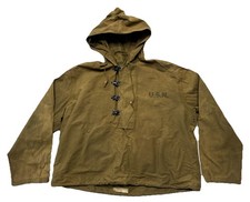 1940s WW2 USN Stenciled Foul Weather Parka Metal Clasp Size Large L WWII Navy picture