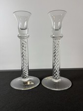 Vintage Toscany Romania Hand Blown Glass Candlesticks Pair Air Twist 8” picture
