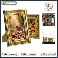 5x7 Vintage Picture Frames - Antique Gold Design for Home or Gifts, 2 Pack picture
