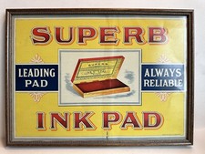 c1890’s Superb Ink Pad Tin Litho Vintage Advertising Sign Office Supplies FRAMED picture