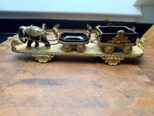 MAGNIFICENT 19C AUSTRIAN CIRCUS TRAIN PATINATED GILT BRONZE ELEPHANT & 2 TRAYS picture
