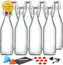 8 PACK [1 Liter/33 Fl. Oz.] Swing Top Glass Bottles W/ 2 Funnels & Pourers picture