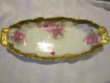 Antique Limoges Porcelain Gilded Floral Celery oval tray France 1891-1914 13.5”L picture