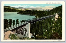Lake Chatcolet Benewah County Idaho Train Bridge Vintage Postcard picture