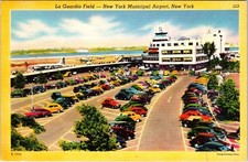 BIRDS-EYE VIEW OF LAGUARDIA AIRPORT : NEW YORK CITY : OLD CARS : EWING GALLOWAY picture