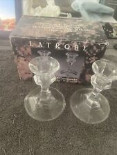 Vintage Pair of 2 Latrobe 4” inch 24% Full Lead Crystal Candlesticks Holders USA picture