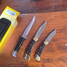 Buck Hunting Knife Bundle Lot (3)  Traditional American Classics Leather Sheaths picture
