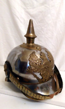 Antique Designer Imperial Prussian Helmet Spiked Leather Carved Brass Finished picture